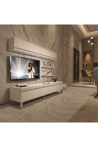 Decoraktiv Eko 5 Mdf Std Krom Ayaklı Tv Ünitesi Tv Sehpası Beyaz