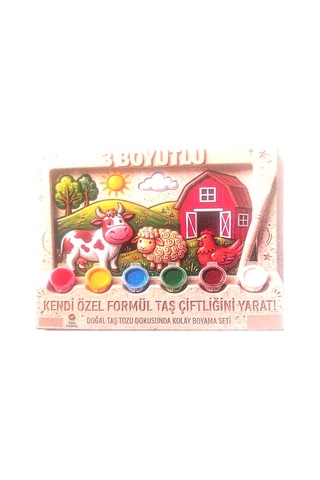 Suya Dayanıklı Mermer Tozu Boyama Seti Standlı Çiftlik Hayvanları Çocuk Boyama Tablosu 18x13 Cm Boya Emmez, Özel Formül