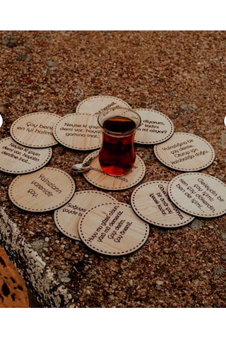 Bardak Altlığı 12'li Çay Sözleri Ahşap
