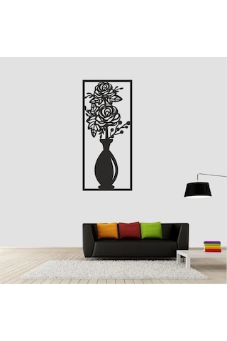 As Tasarım Vazo Modeli Ahşap Dekorasyon Duvar Süs Tablo 20x45 Cm Siyah Renk