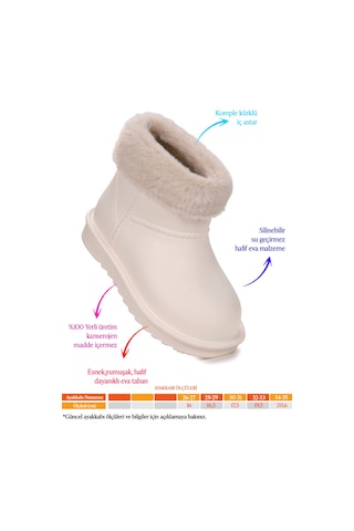Kiko Kids Geta Su Geçirmez İçi Kürklü Kız Çocuk Eva Yağmur Kar Çizme Krem Krem