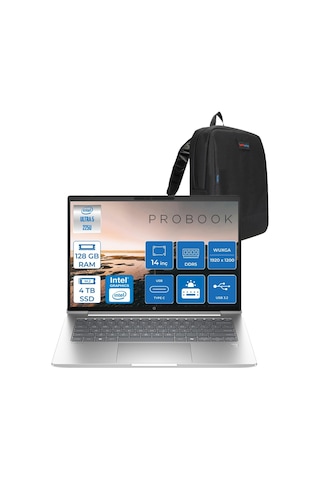 HP ProBook 4 G1I C9FH0ETF45 Ultra 5 225U 128 GB 4 TB SSD 14'' Dos WUXGA Dizüstü Bilgisayar + Zetta Çanta