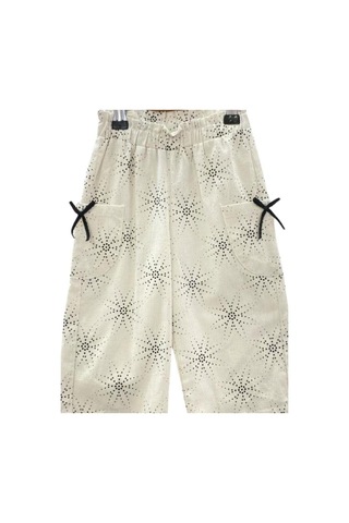 Çikoby Kız Çocuk Bel Lastikli Desenli Bol Paça Pantolon-13888 Siyah
