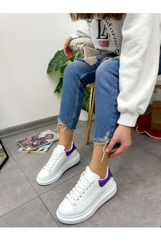 Erva'nın Butiği Beyaz Mor Queen Kadın Bağcıklı Sneakers-5025 Beyaz Mor Cilt