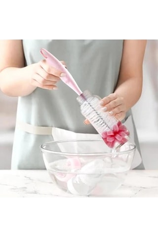 Babyjem Süngerli Biberon Temizleme Fırçası Pembe