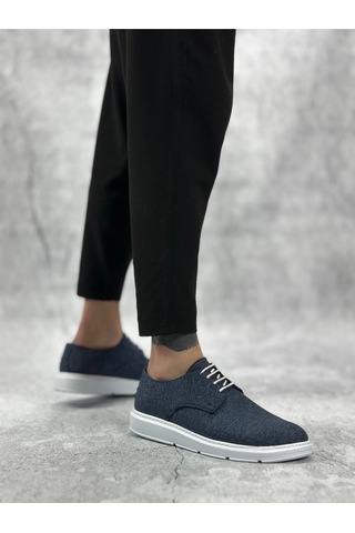 DMR Elegance Ba0003 Bağcıklı Klasik Spor Keten Lacivert Beyaz Taban Casual Erkek Ayakkabı Rekli