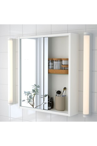Banyo Duvar Dolabı, Beyaz, 50x13x60 Cm, 2 Ayna Kapaklı Beyaz