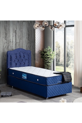 Setaymobilya Baza, Şah Lacivert Tek Kişilik Baza + Başlık + Deluxe Yatak