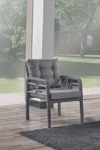 Rio Rattan Bahçe Balkon Oturma Takımı 2+1+1+camlı Masa Gri Gri