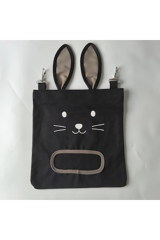 Fochsia Büyük Boy Kulaklı Asılı Kuru Ot Çantası Siyah - Tavşan, Ginepig, Sürüngen İçin Dayanıklı Yemlik