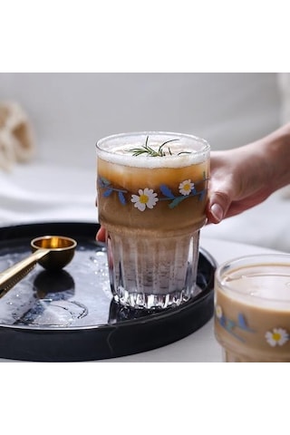 Küçük Papatyalar Baskı Cam Kahve Kupa Yaratıcı Cam Bardak Çay Süt Limon Suyu İçme Kupası Ev Drinkware Latte Kupalar Beyaz A