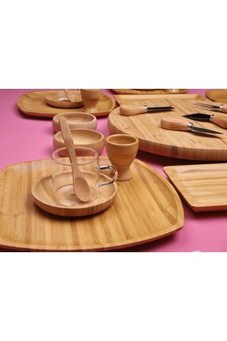 Atbyhome Bambu Vista 6 Kişilik 47 Parça Doğal Bambu Kahvaltı Takımı - Kahvaltı Seti Sunum Seti Bambu