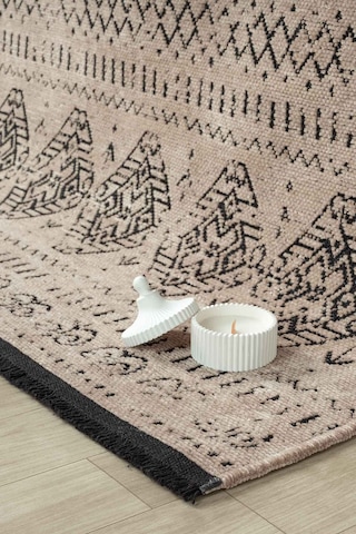 Gaia Bej Halı Yıkanabilir Kaymaz Taban Şönil Kilim Dokuma Pamuk Taban Kilim 10354 Bej