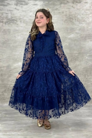 Dantel Yapraklı Kız Çocuk Uzun Abiye Elbise 11 - 14 Yaş 001