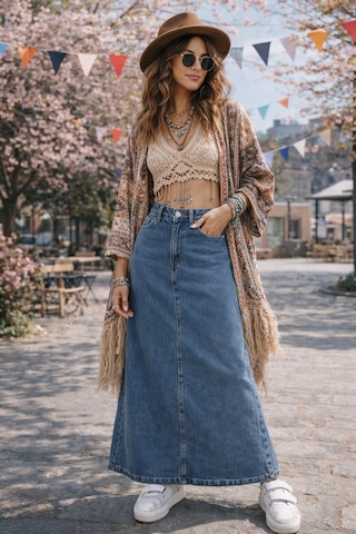 Dema Kadın Denim Pamuklu Mavi Çan Etek Açık Mavi