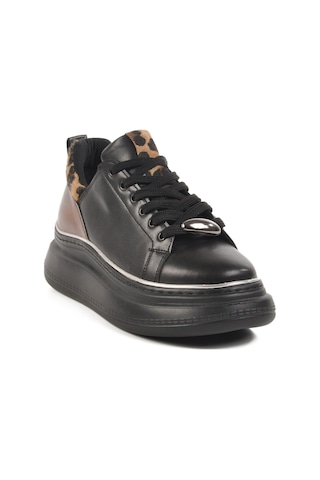 Siyah Kalın Taban Kadın Sneaker T-300 Z Siyah Leopar