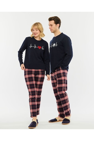Bella Dossi Çiftlere Özel Kombin Kalp Atışı Pijama Takımı Lacivert