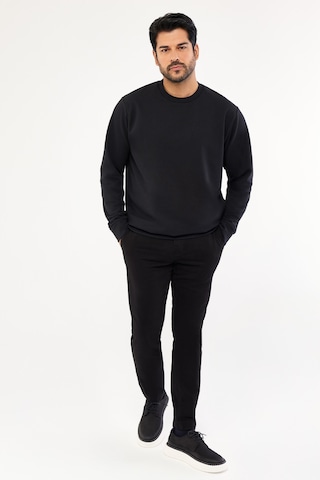 AC&Co / Altınyıldız Classics Standart Fit Normal Kesim Pamuk Bisiklet Yaka Erkek Sweatshirt Siyah