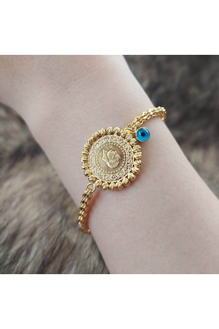 Altınbeyi Göz Boncuklu Çeyrekli Altın Bileklik Sarı Altın