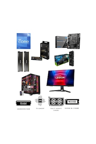 Alltech Virtual Raid 16X i5-12400F 16 GB 500 GB NVMe SSD RTX5060Ti 27" Free Dos Masaüstü Oyuncu Bilgisayarı