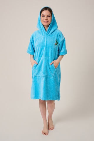 Palmiye Sörf Nakışlı Yetişkin Sörf Yazlık Panço Kapüşonlu Plaj Havlusu Mavi Mavi