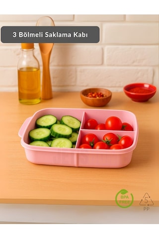 Jet's Home 3 Bölmeli Saklama Kabı Bpa Free Beslenme Kabı Hava Almaz Kab Pembe 1500 Ml Pembe