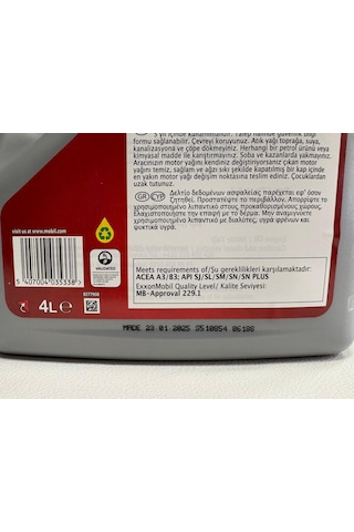 Mobil 10w-40 4l Motor Yağı Üretim Tarihi 2025