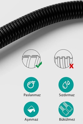Duş Hortumu Örgülü Siyah Siyah