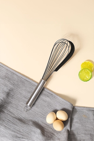 Silikonlu Paslanmaz Çelik Tel Çırpıcı Yumurtalık Sos Krema Karıştırıcı 35 Cm Çelik