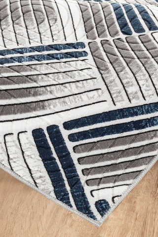 Modern Desenli Kaymaz Taban Elit Şık Dört Mevsim Yıkanabilir Halı Yolluk Mavi