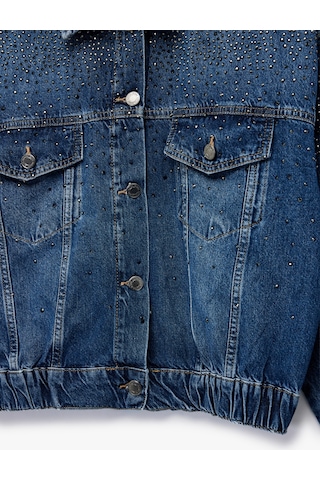 Koton Uzun Kollu Klasik Yaka Düğmeli Cepli Taş Detaylı Denim Ceket Orta İndigo 6wal50013md İndigo
