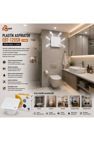 Ni-sa Ebt-120sb Plastik Banyo Aspiratörü 120 Mm 16w - 1900 Rpm, Beyaz