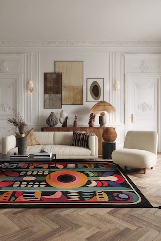 Artevo 06 Siyah Renkli Desenli Halı Modern Püsküllü Geometrik Mutfak Oturma Odası Salon Halısı Renkli F