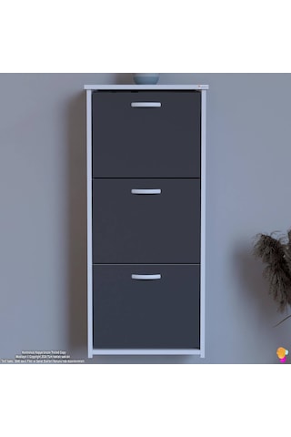 Modilayn West Asma Antre 52x116x26 Cm Lik 3 Düşer Kapak 6 Göz Bölmeli Ayakkabılık Antrasit