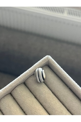 Çizgili Siyah Beyaz Murano Charm Gümüş