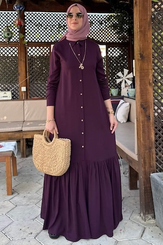 Rabia Şamlı Süreyya Gömlek Elbise Mürdüm Normal