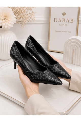 Dabab Shoes Lılya Kadın Siyah Sivri Burun Örgü Desenli 6 Cm İnce Topuklu Stiletto Ayakkabı