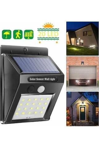 Hareket Sensörlü Pır 20 Led Solar Enerji Su Geçirmez Duvar Lamba