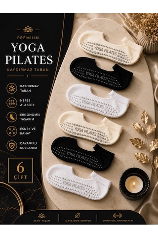 Çorap Vitrini 6'lı Paket Kaymaz Taban Pilates Çorabı - Siyah Beyaz Ekru Yoga Spor Çorabı Beyaz - Siyah - Ekru Çorap Vitrini 6'lı Paket Kaymaz Taban Pilates Çorabı - Siyah Beyaz Ekru Yoga Spor Çorabı Beyaz - Siyah - Ekru