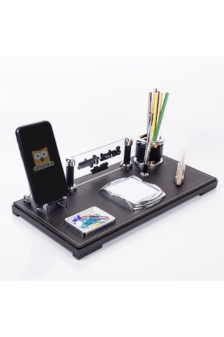 Babil Masa İsimliği Kabartma Yazı Deri Ofis Masaüstü İsimlik Seti