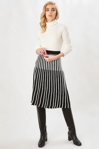 Peraluna Midi Boy Çizgili Çan Etek Siyah_Ekru Siyah