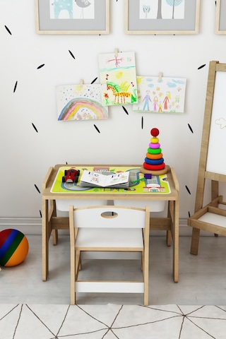 Fida Montessori Ahşap Aktivite Masa Ve Sandalye Takımı - Çocuk Çalışma Alanı Natural Ahşap