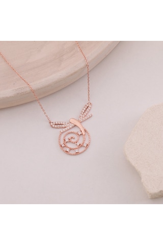 Vaoov 925 Ayar Gümüş Taşlı Yusufçuk Kolye Rose