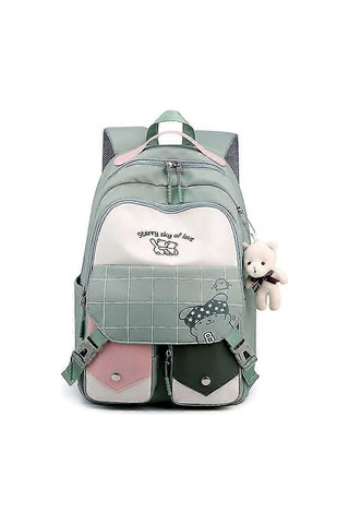 Ganzhoushop Okul Sırt Çantası Naylon Okul Çantası Çok Cepli Günlük Sırt Çantası Öğrenci Kızlar Erkekler İçinyeşil Çok Renkli