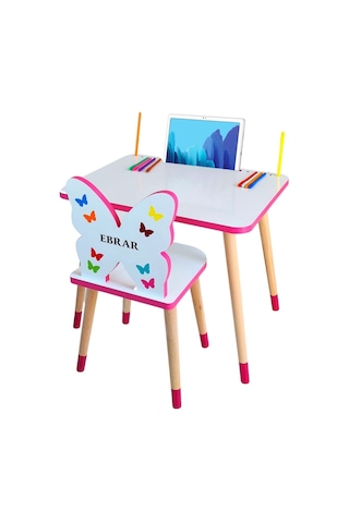 Liva Ahşap Çocuk Ders Çalışma Masa Sandalye Takımı 2-6 Yaş Beyaz Pembe