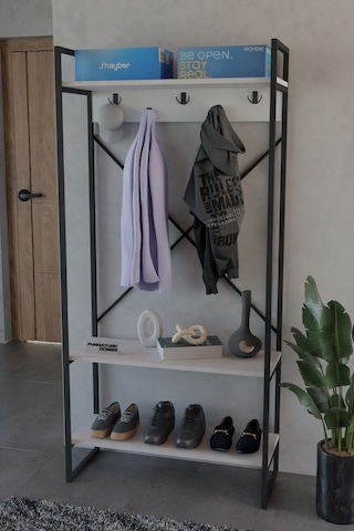 Echo Vestiyer Askılık Portmanto Ayakkabılık Çok Amaçlı Vestiyer Beyaz