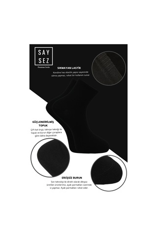 Saysez Bambu Erkek Yarım Konç Düz Çorap Dikişsiz Premium Kutu 5'li Siyah