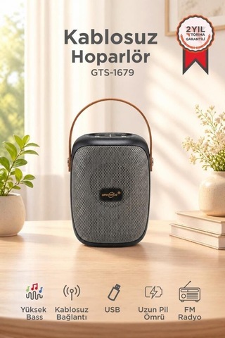 Premium Bluetooth Hoparlör Gts-1679 Siyah Müzik Işıklı Cihaz Medya Cihazı