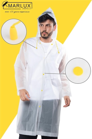 Marlux Unisex Su Rüzgar Geçirmez Kapüşonlu Çıtçıt Düğme Eva Yağmurluk - Beyaz - Sarı