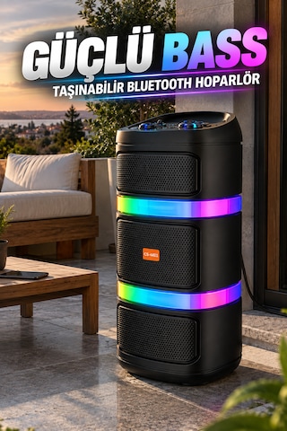Kablosuz Mikrofonlu Party Box Bluetooth Hoparlör Çift 8 Inç Rgb Işıklı Karaoke Tws Usb Destekli